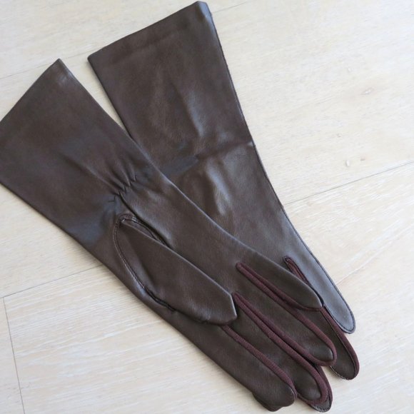 Vintage Mid-Arm Brown Gloves Ladies Small 100% Nylon Made in Japan NEW - Picture 7 of 9
